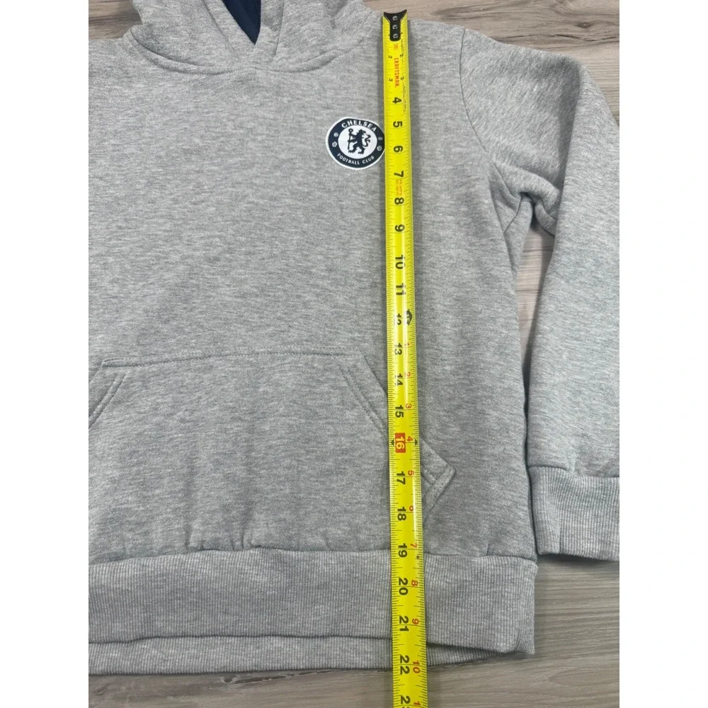 Chelsea FC Kids Hoodie Heather Gray Navy Blue Lined‎ Fleece Pullover no size tag